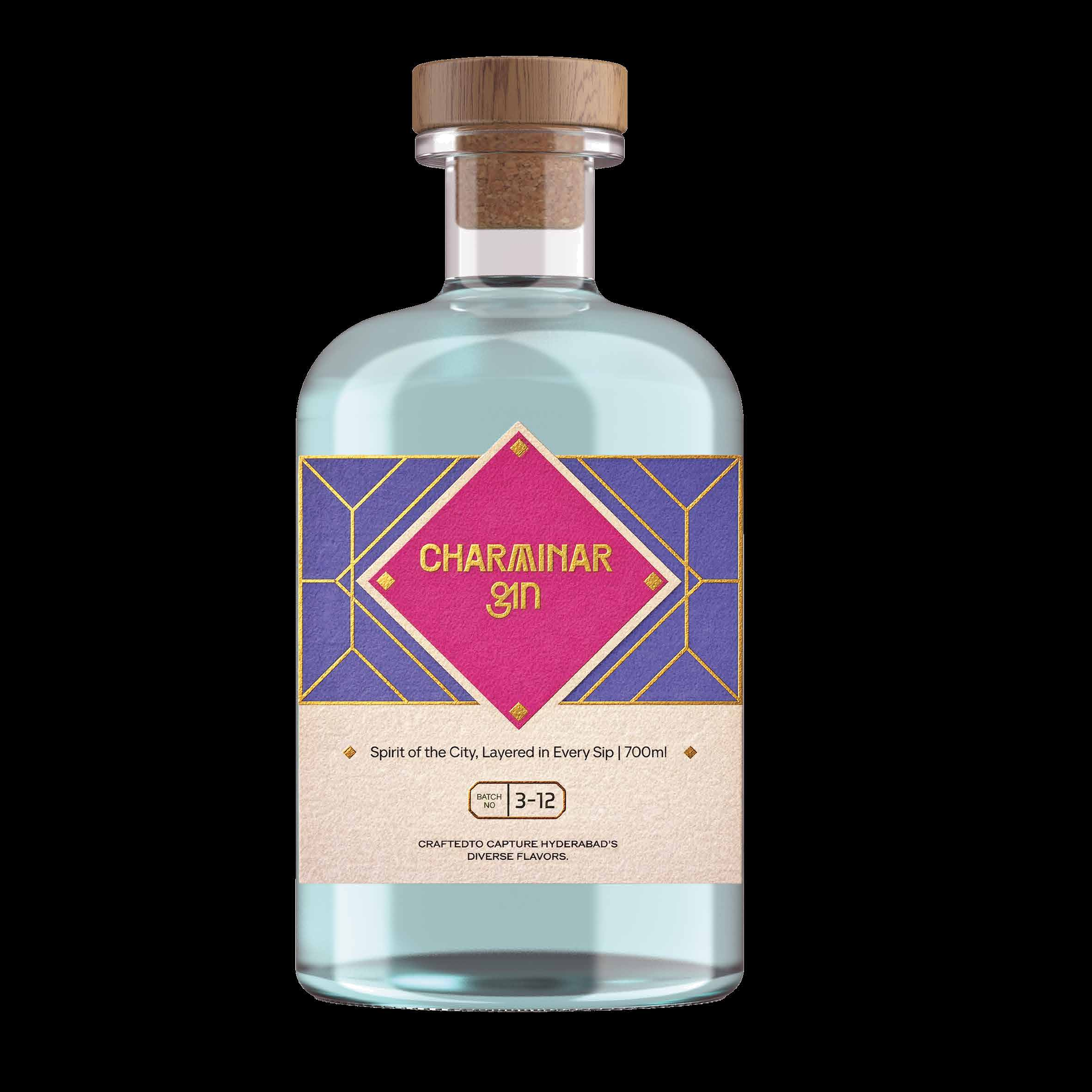 Charminar Gin bottle in warm rim light